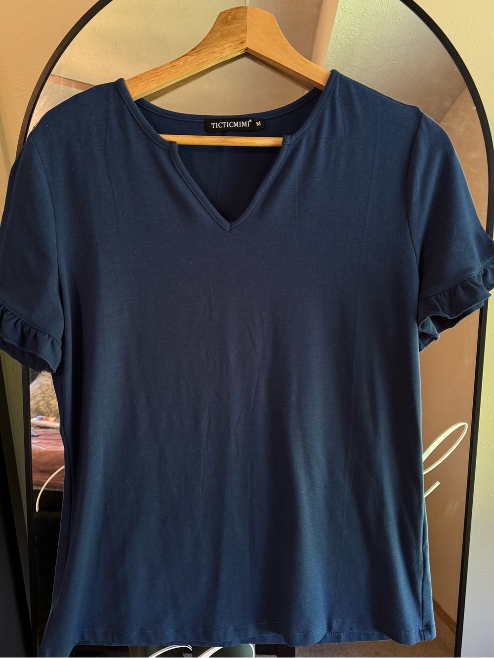 Navy Short Sleeve V-Notch Top